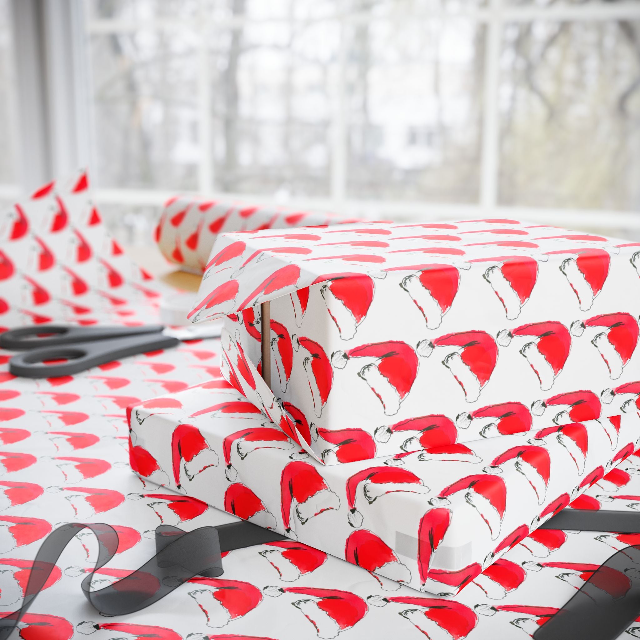 Watercolor Santa Hat Holiday Wrap
