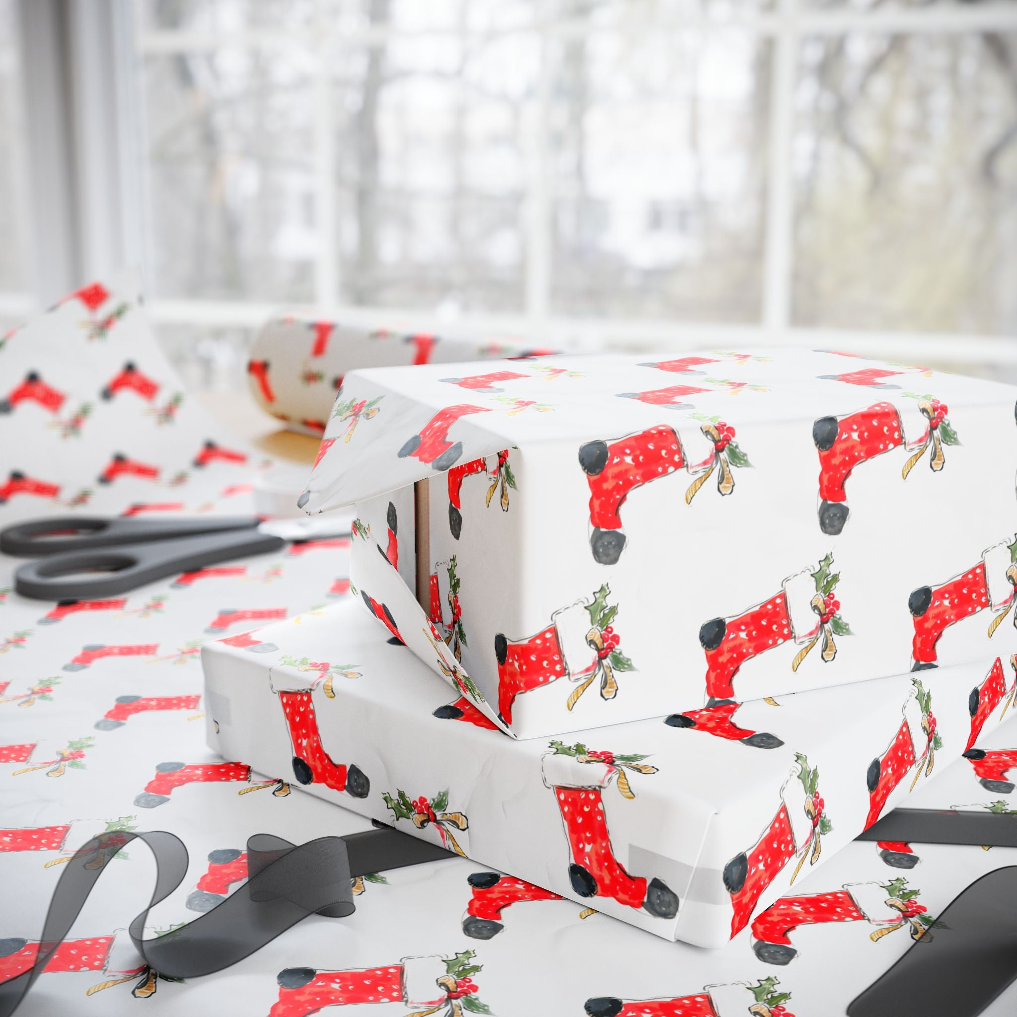 Watercolor Stocking Holiday Wrap
