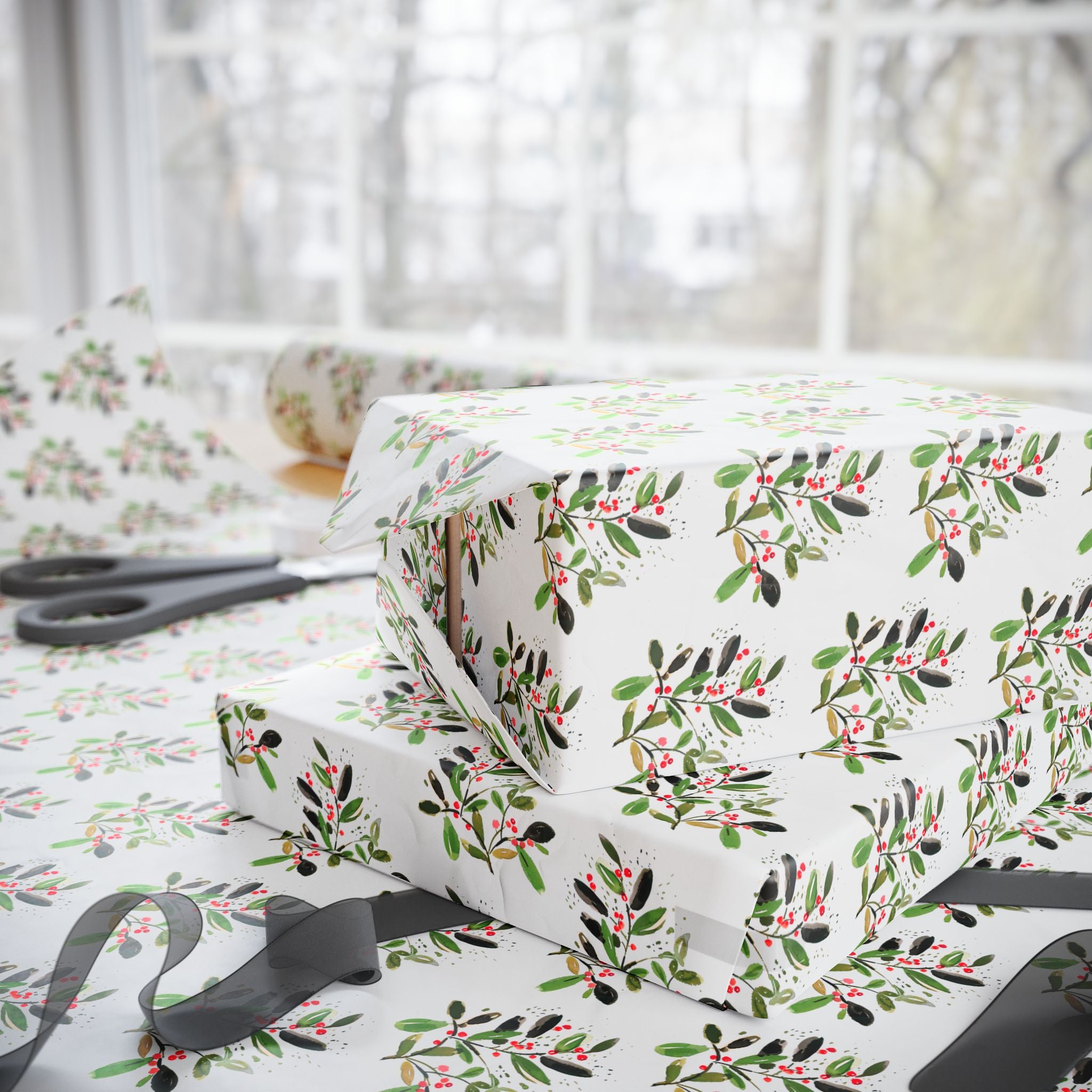 Watercolor Mistletoe Holiday Wrap