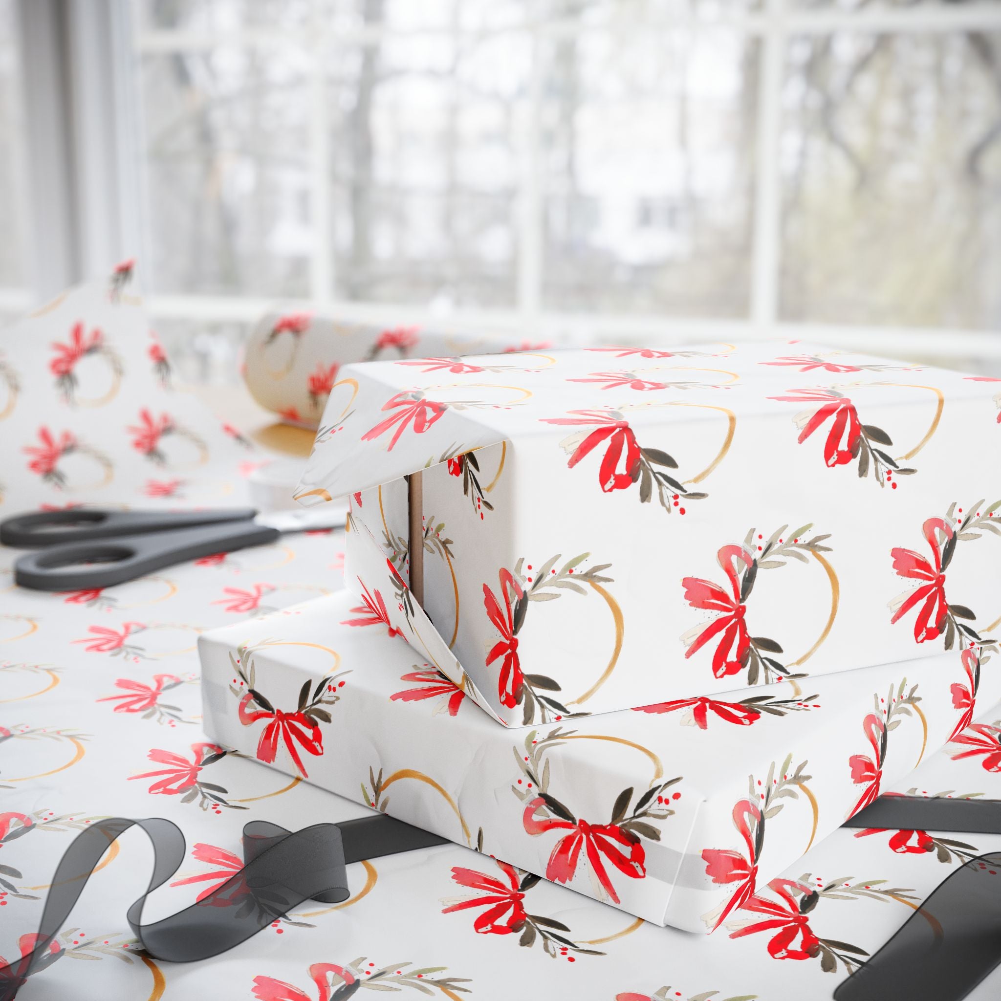 Watercolor Bow Holiday Wrap