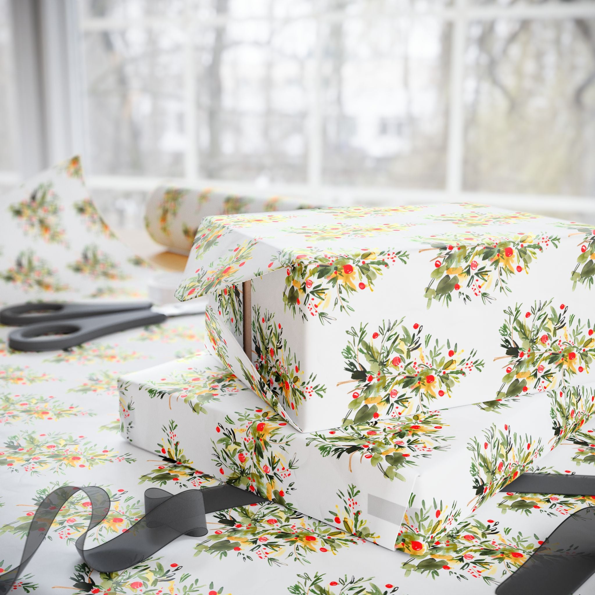 Watercolor Tree Holiday Wrap